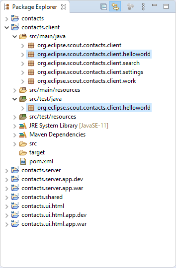 app contacts package explorer initial