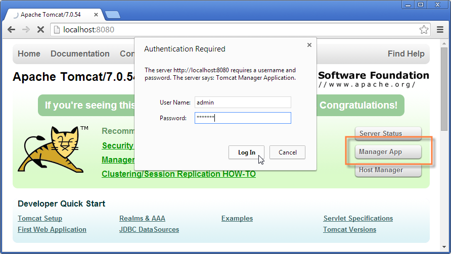 xampp tomcat not authorizing admin login