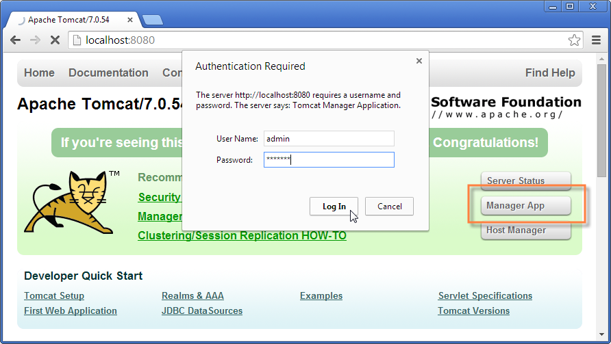 tomcat managerapp login