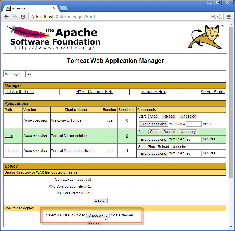 tomcat managerapp selectwar