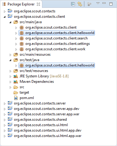 app contacts package explorer initial
