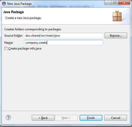 create new package wizard