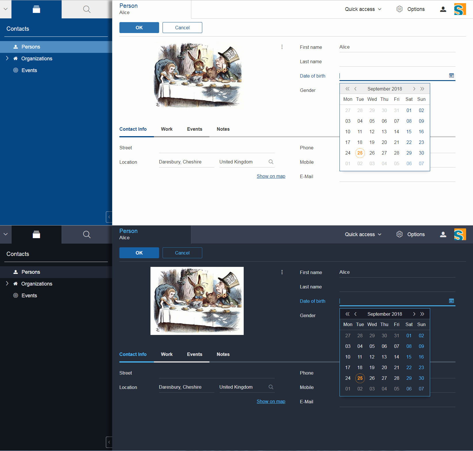 contacts dark vs default