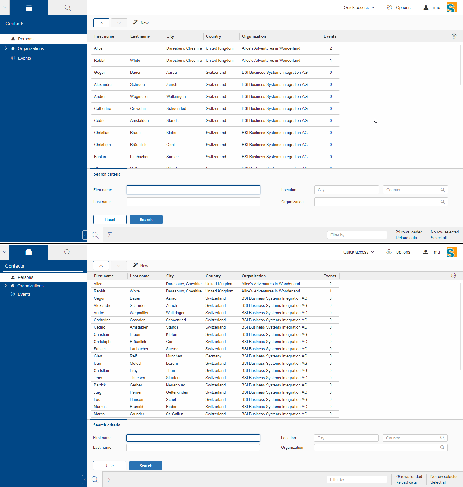 contacts default vs dense