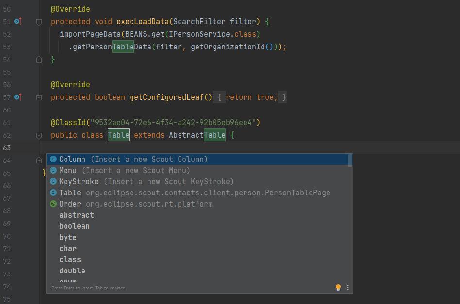 sdk new page column contacts IntelliJ