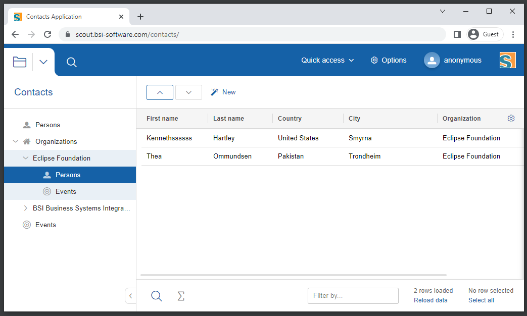 contacts demo organization nodepage