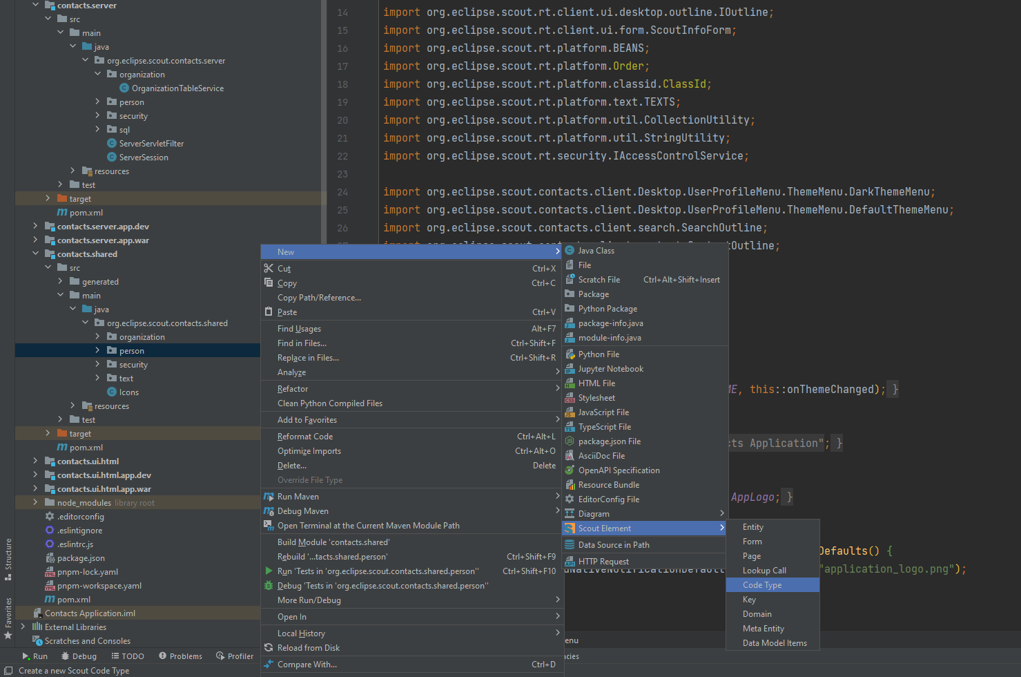 contacts tutorial create new gender codetype Intellij