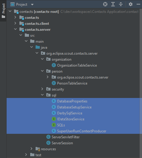 contacts tutorial copied db classes intellij