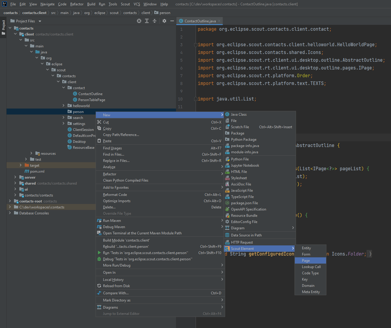 sdk create new personpage wizard Intellij