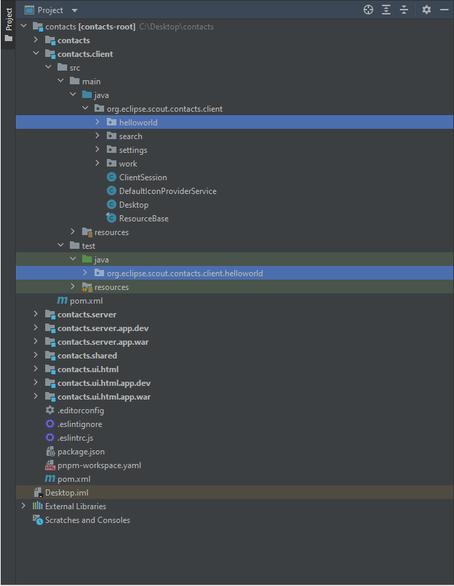 app contacts package explorer initial Intellij