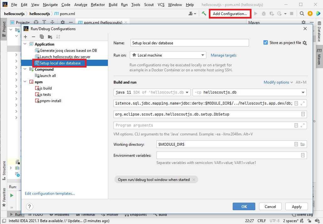 sdk dbsetup ij