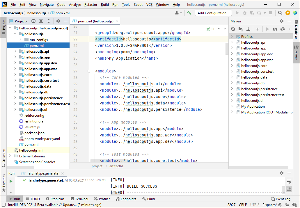 sdk new projectjs initial helloworld ij