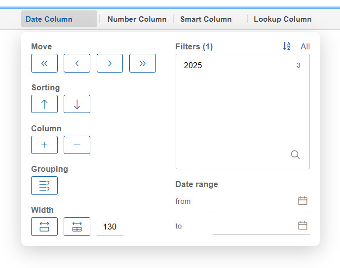column header menu
